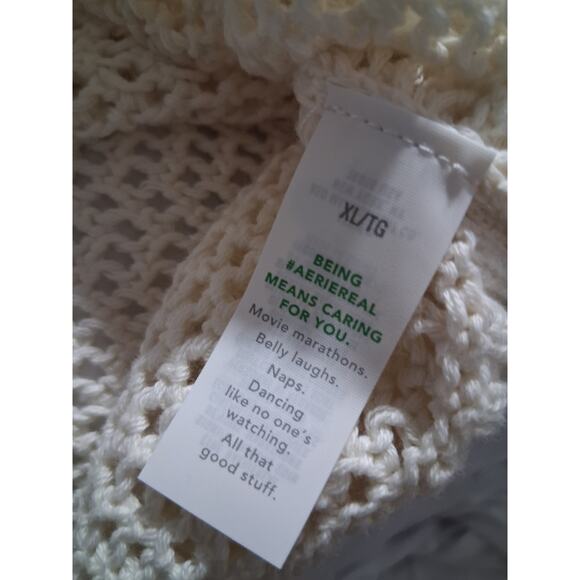 Aerie Womens size XL Oversized Crochet Quarter Zip Open Knit Ribbed Prep Sweater - Picture 7 of 9